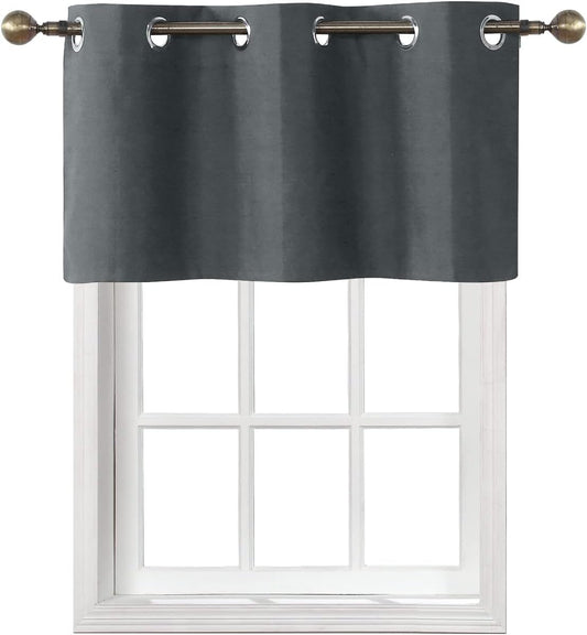 Home Queen Grommet Top Blackout Curtain Valance Window Topper for Living Room, Small Straight Drape Valence, Set of 1, 37 X 18 Inch, Charcoal
