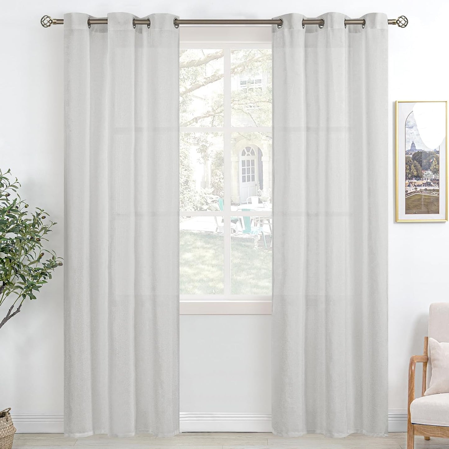 Bgment Natural Linen Look Semi Sheer Curtains for Bedroom, 52 X 54 Inch White Grommet Light Filtering Casual Textured Privacy Curtains for Bay Window, 2 Panels  BGment Light Grey 42W X 84L 