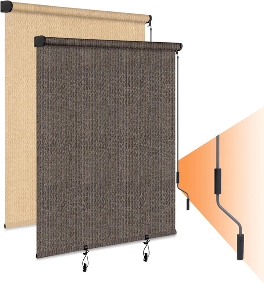 HOMEDEMO Patio Shades Roll up Outdoor, Outdoor Roller Shade Cordless, 8'(W) X 6'(H) Mocha, Outdoor Shades for Patio Roll up UV Protection