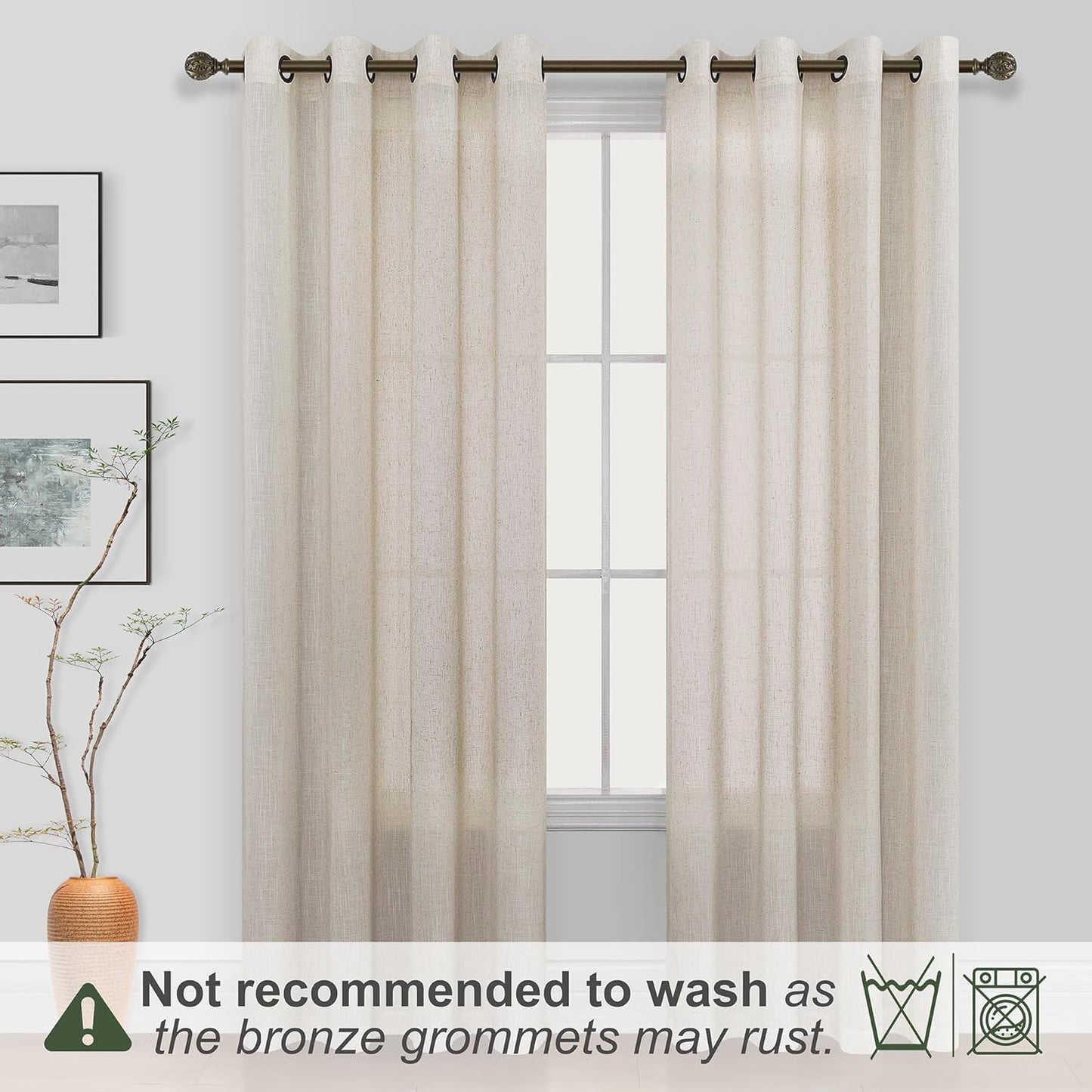KOUFALL Beige Rustic Country Curtains for Living Room 84 Inches Long Flax Linen Bronze Grommet Tan Sand Color Solid Faux Linen Curtains for Bedroom Sliding Glass Patio Door 2 Panels  KOUFALL TEXTILE   
