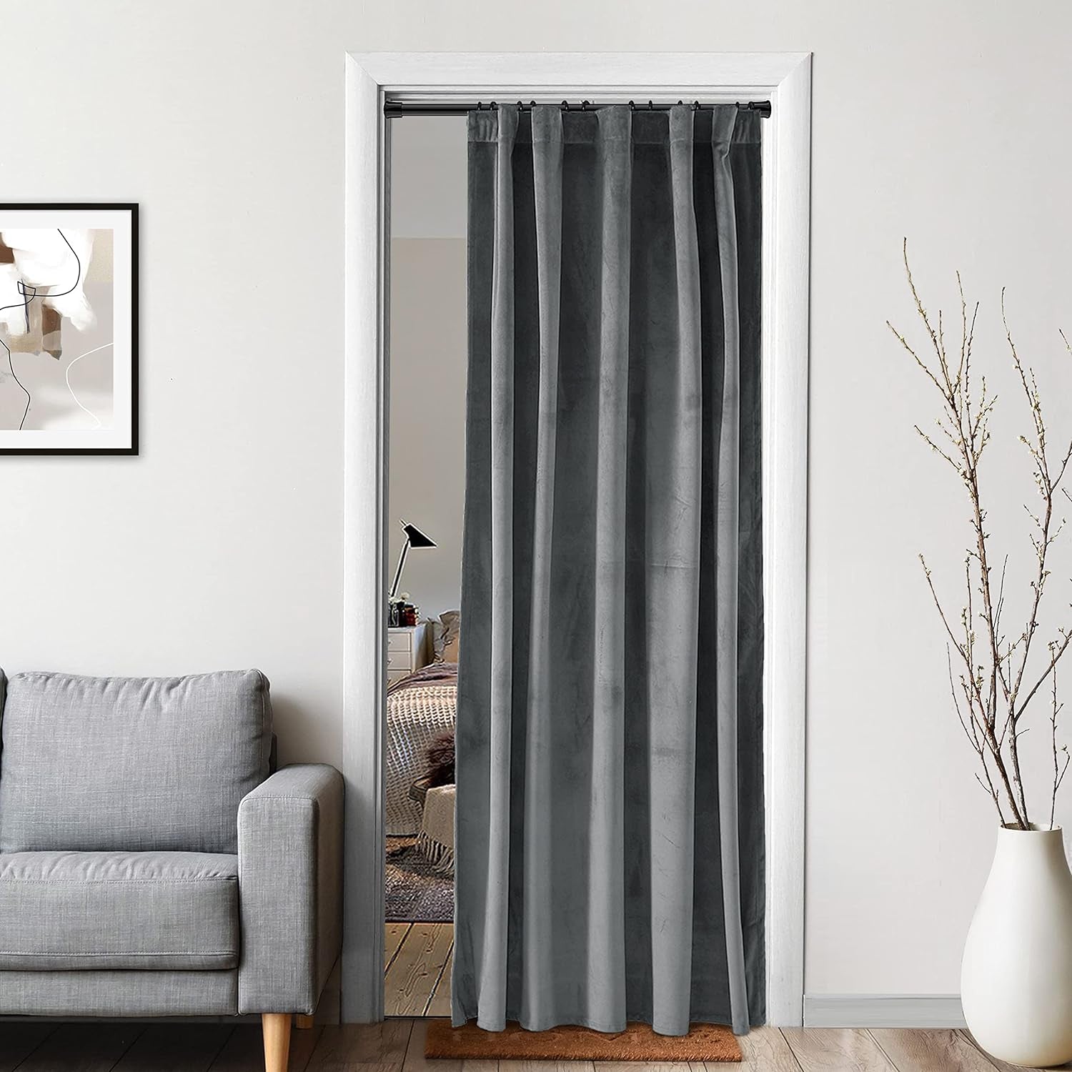 XTMYI Velvet Blackout Door Curtain Panels for Bedroom,Thermal Insulated Winter Warm Back Tab Rod Pocket Black Out Cover Doorway Curtains Privacy/Window Drapes,80 Inch Length  XTMYI TEXTILE Grey 52X80 
