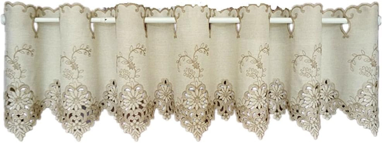 ABREEZE Pastoral Style Embroidered Floral Curtain Window Valance Cafe Curtain with Hollow Lace,59" W X 12" L