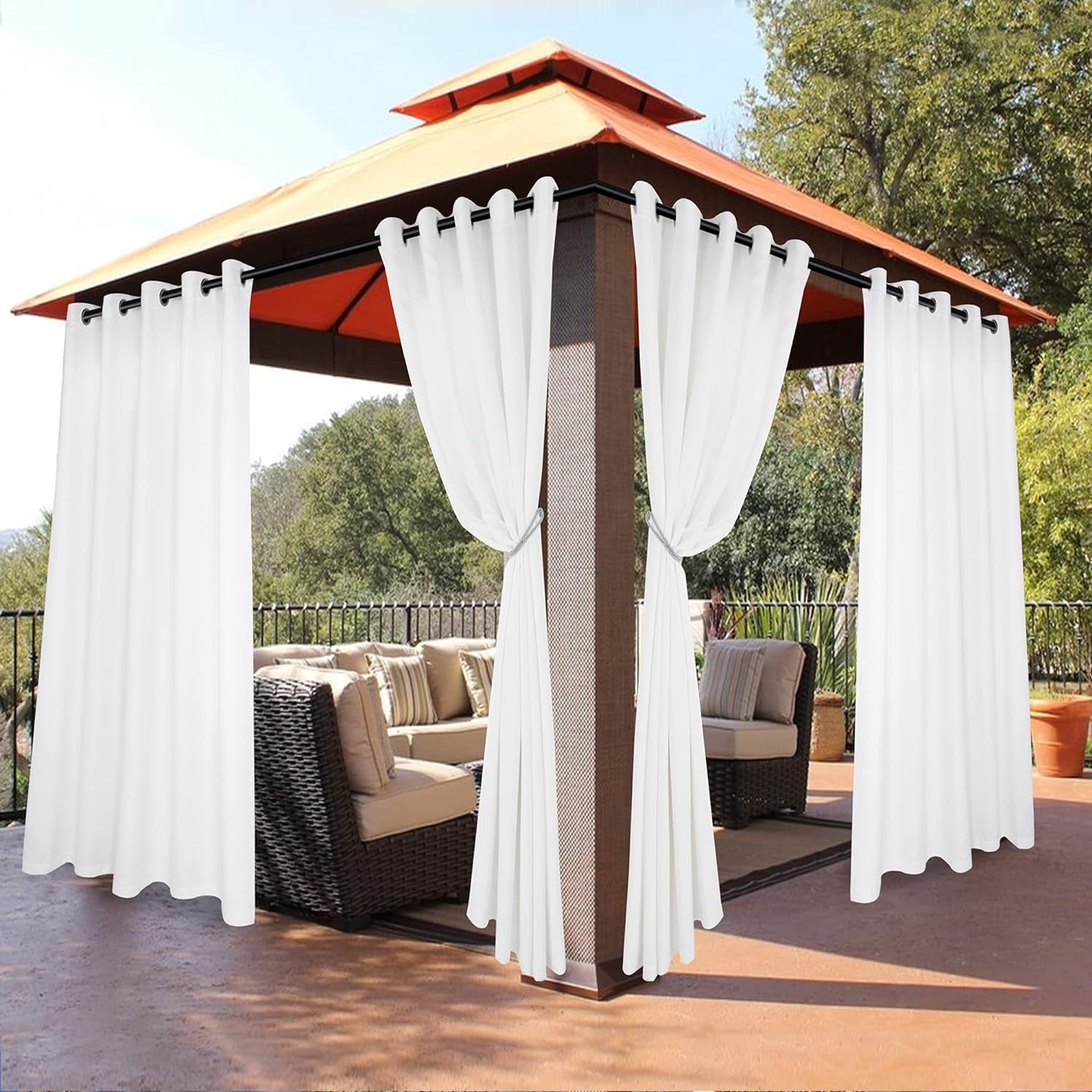 BONZER Outdoor Curtains for Patio Waterproof - Light Blocking Weather Resistant Privacy Grommet Blackout Curtains for Gazebo, Porch, Pergola, Cabana, Deck, Sunroom, 1 Panel, 52W X 84L Inch, Silver  BONZER White 70W X 84 Inch 