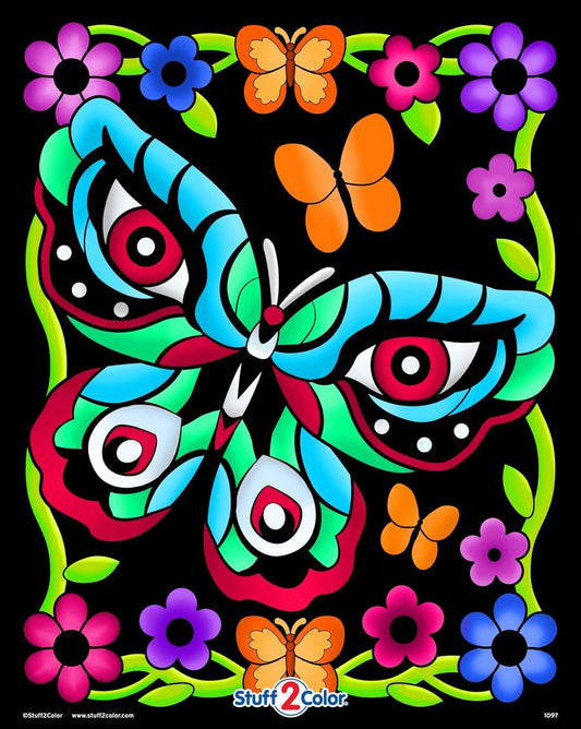 Butterfly Fun Fuzzy Velvet Coloring Poster - All Ages Coloring for Kids, Toddlers, Teens, and Adults (Great for Arts and Crafts Coloring Time, after School, or as a Family Activity)
