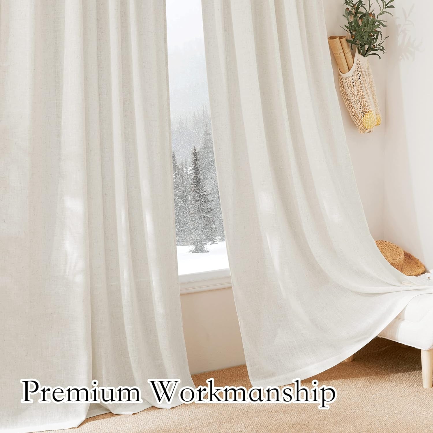 RYB HOME Linen Flax Curtains 84 Inches Long, Absorbent Linen Woven Half Privacy Light Filtering Drapes Semi Sheer Curtains for Living Room Bedroom Home Office Patio, 52 W X 84 L, Linen, 2 Panels  RYB HOME   