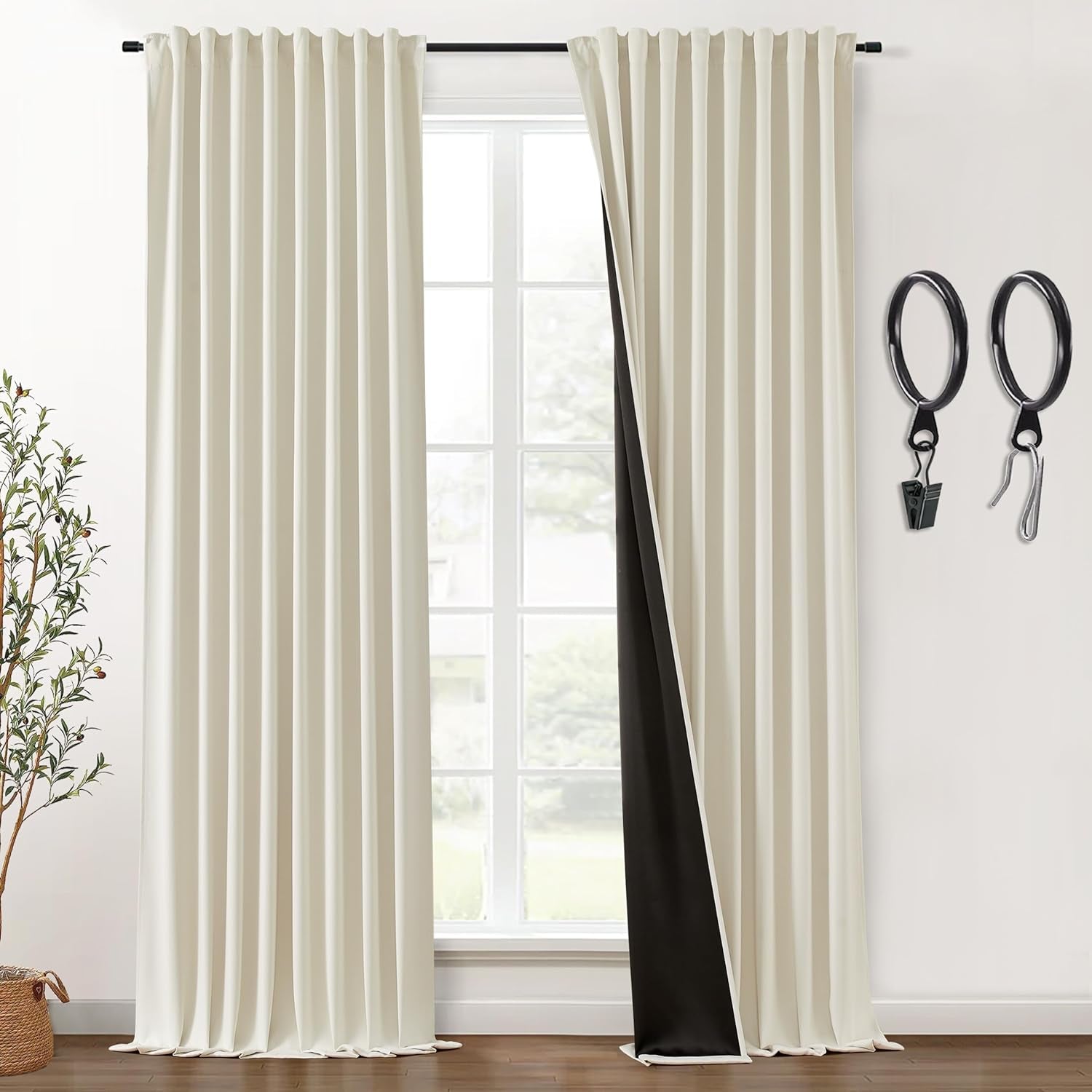 SHINELAND Beige Room Darkening Curtains 105 Inches Long for Living Room Bedroom,Cortinas Para Cuarto Bloqueador De Luz,Thermal Insulated Back Tab Pleat Blackout Curtains for Sunroom Patio Door Indoor  SHINELAND Beige 2X(52"Wx96"L) 
