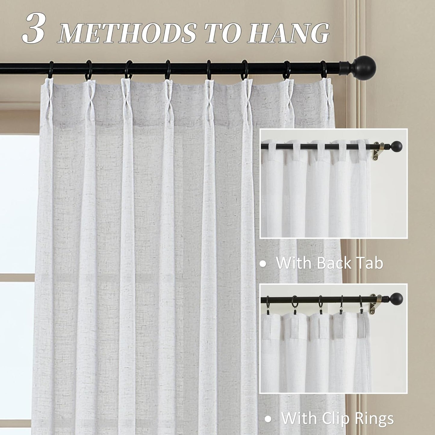 MASWOND White Pinch Pleated Curtains 90 Inches Long 2 Panels for Living Room Semi Sheer Linen Curtains Pinch Pleat Drapes for Traverse Rod Light Filtering Curtains for Dining Bedroom W38Xl90 Length  MASWOND   