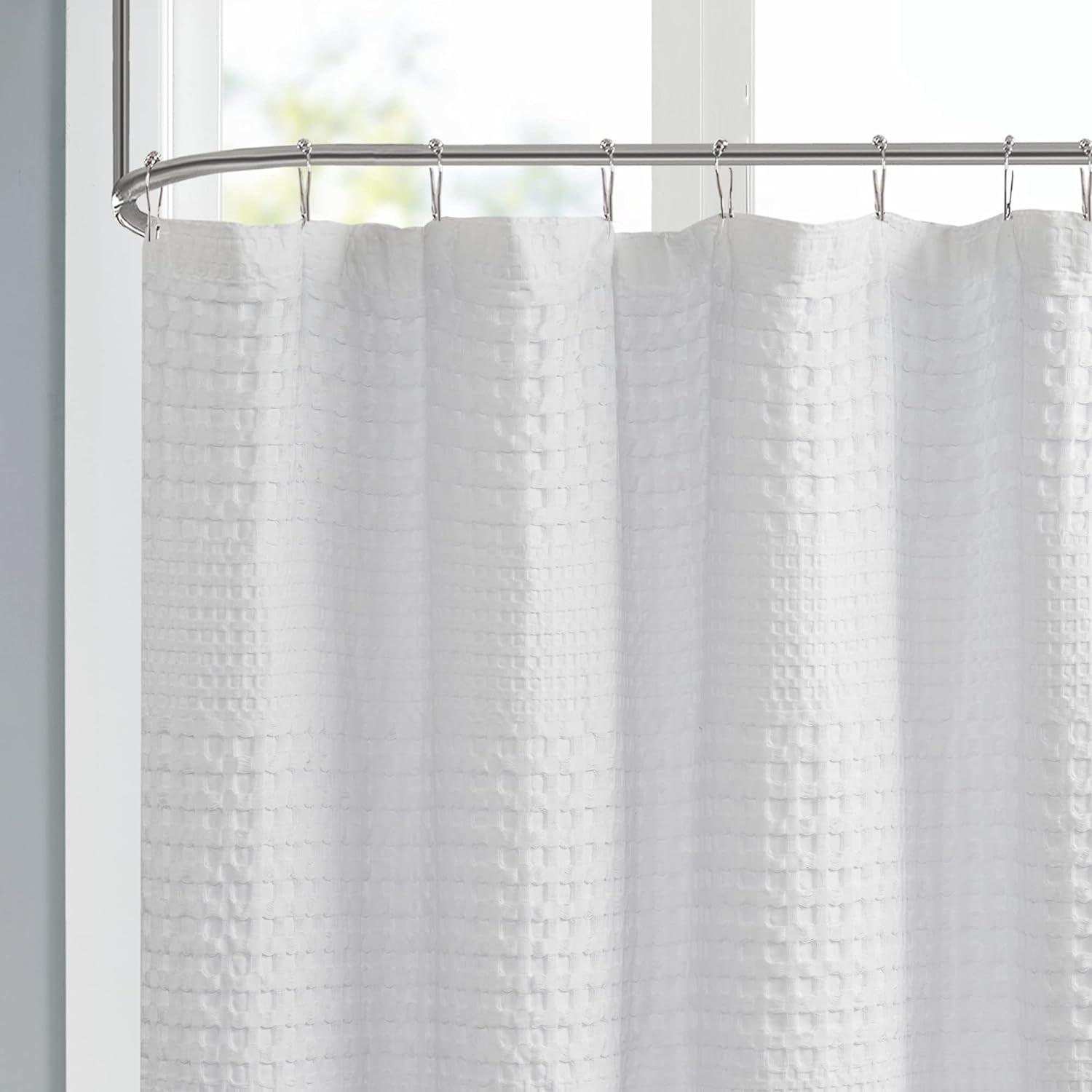 Madison Park Arlo 100% Cotton Shower Curtain, Texture Waffle Weave Design 800 GSM Hotel Quality, Soft Trendy Bathroom Décor, Machine Washable, Bathtub Fabric Privacy Screen, 72" X 72", White