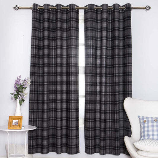 DOLLMEXX Plaid Window Curtains for Bedroom,Lumberjack Fashion Buffalo Style Checks Pattern Retro Style with Grid Composition, Living Room Window Drapes（2 Panels, 52"X84", Black with Grey）  DOLLMEXX Black With Grey 52"X95" 