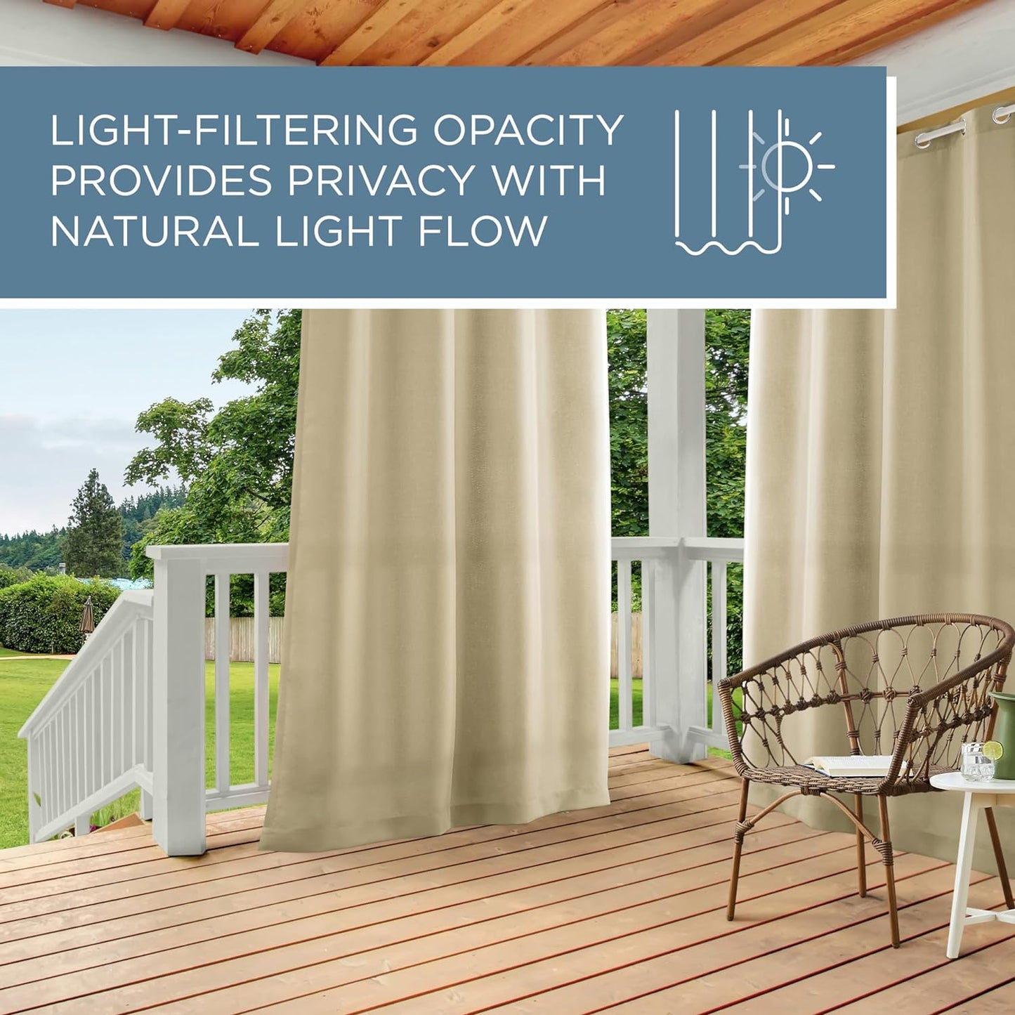 Exclusive Home Cabana Solid Indoor/Outdoor Light Filtering Grommet Top Curtain Panel, 54"X84", Natural, Set of 2  Exclusive Home Curtains   