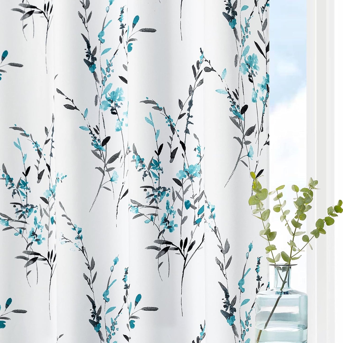 MYSKY HOME Living Room Curtains 84 Inches Long Floral Curtains Light Filtering Thermal Insulated Soft for Dining Room Farmhouse Leaf Grommet Curtains Home Decoration, Set of 2 Panels, Navy Blue  MYSKYTEX B-Teal 52"W X 108"L 