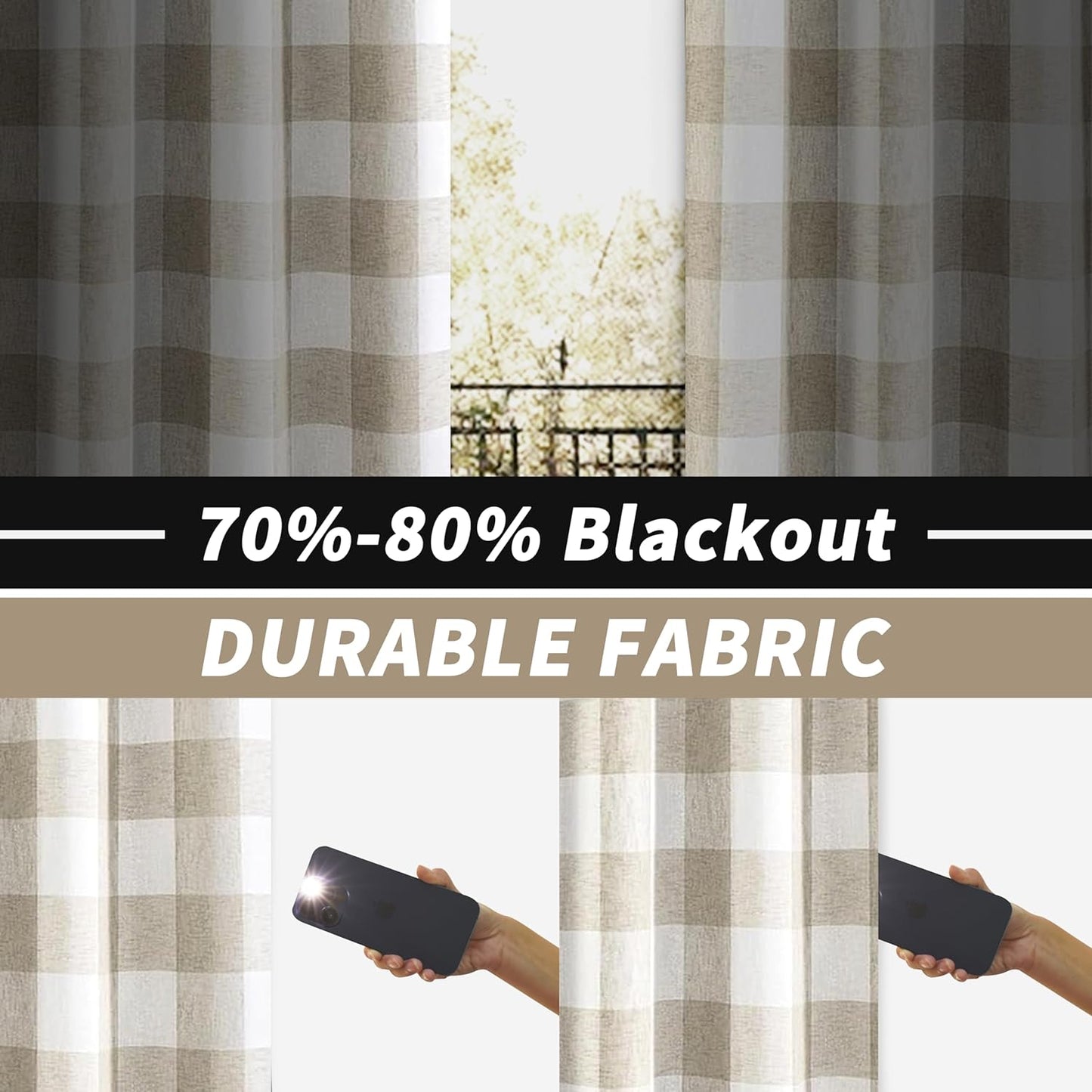 Driftaway Room Divider Curtain 84 Inches Long Blackout Privacy Patio Door Sliding Glass Door Curtains Extra Wide Closet Curtain for Bedroom Grommet Buffalo Check Plaid 108W X 84L Inch Taupe 1 Panel  DriftAway   