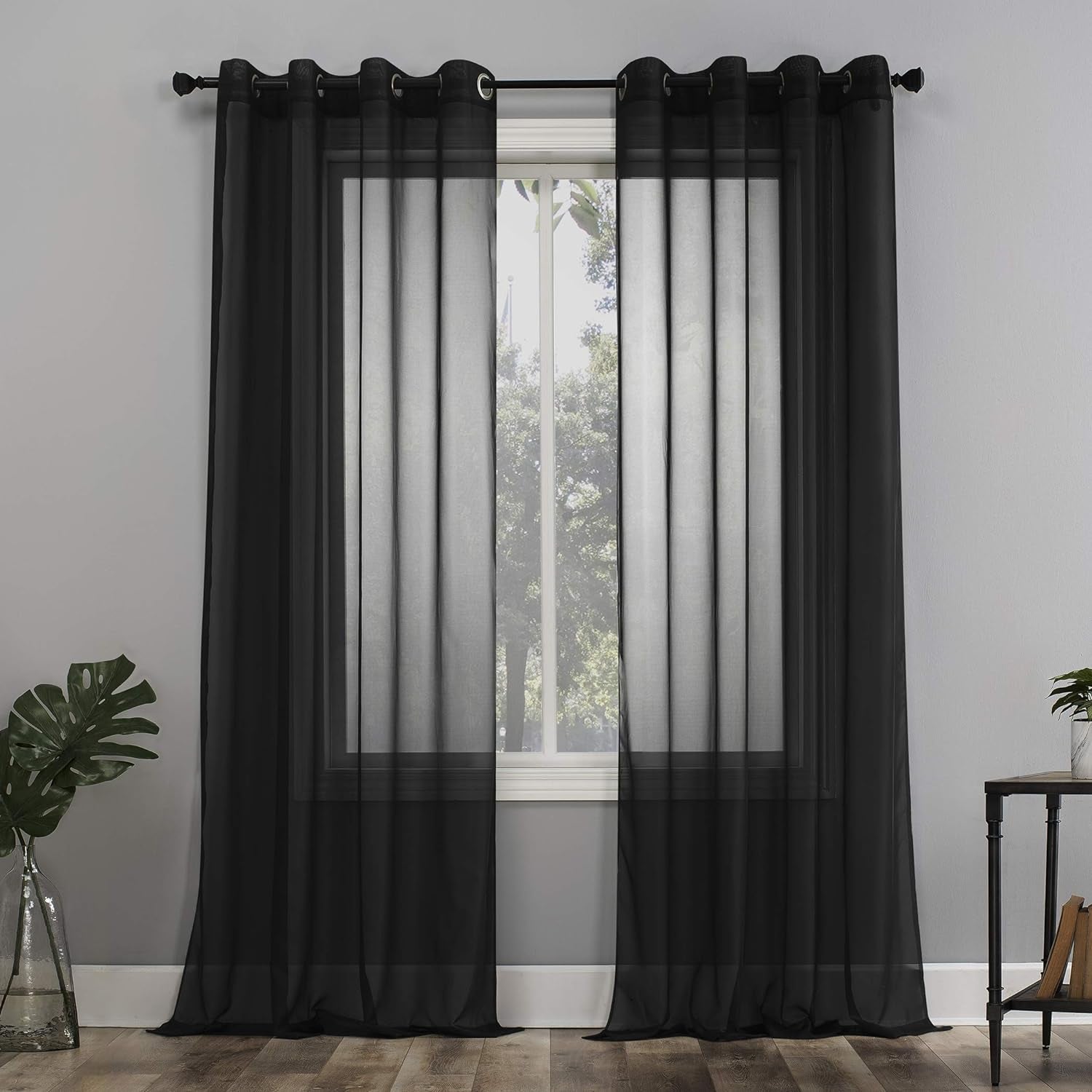 No. 918 Emily Sheer Voile Grommet Curtain Panel, 59" X 95", White  No. 918 Black Curtain Panel 59" X 95"