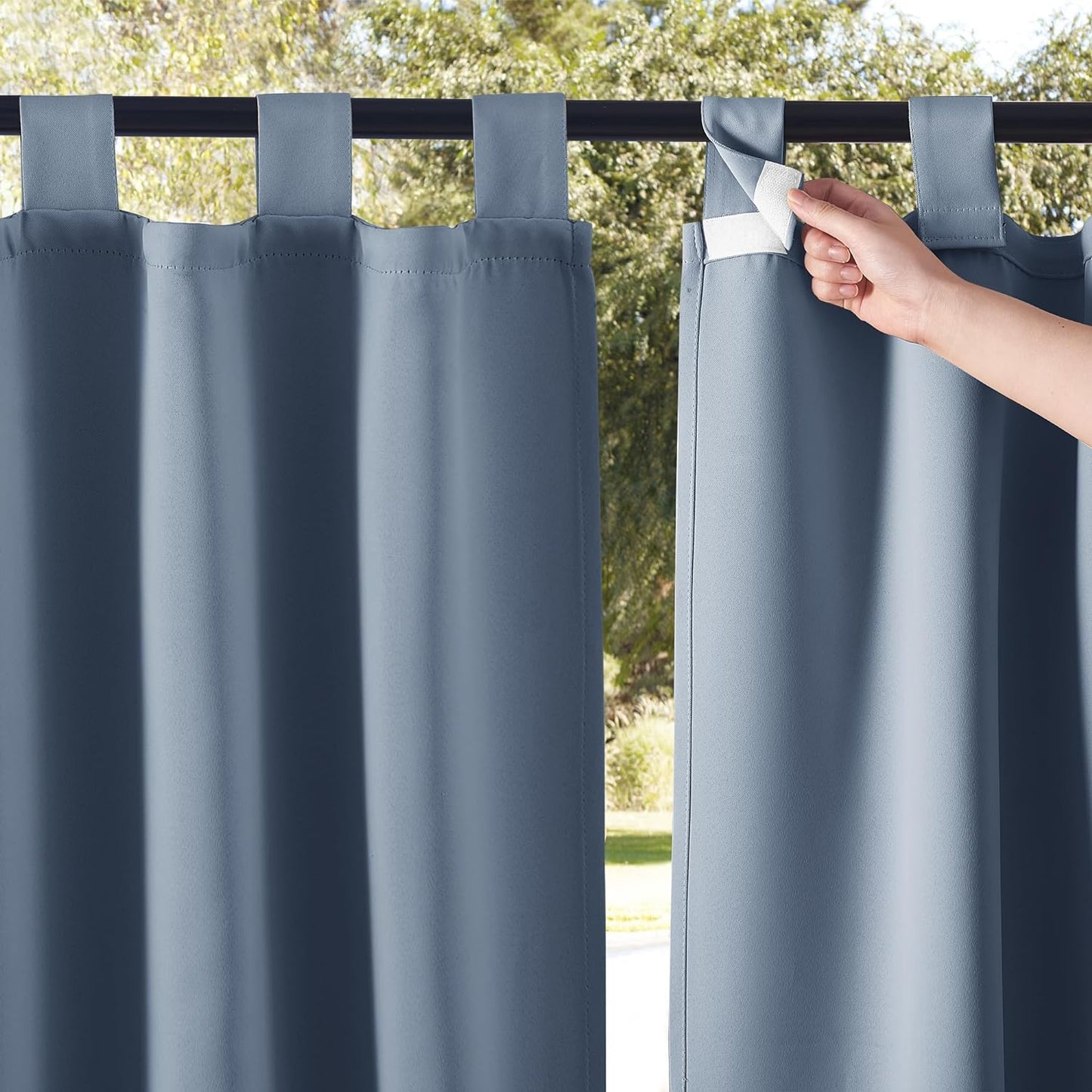 NICETOWN 2 Panels Outdoor Patio Curtainss Waterproof Room Darkening Drapes, Detachable Sticky Tab Top Thermal Insulated Privacy Outdoor Dividers for Porch/Doorway, Biscotti Beige, W52 X L84  NICETOWN Stone Blue W52 X L108 
