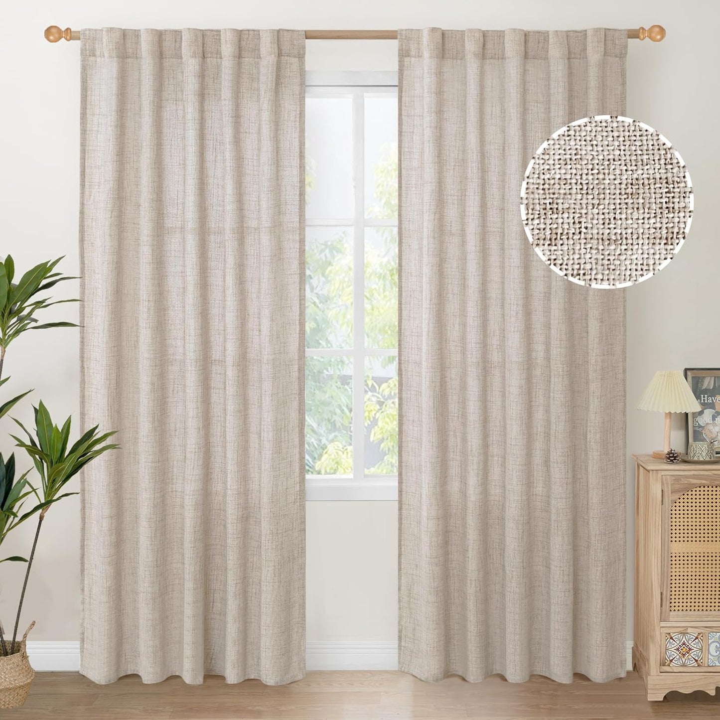 Youngstex Natural Linen Curtains 72 Inch Length 2 Panels for Living Room Light Filtering Textured Window Drapes for Bedroom Dining Office Back Tab Rod Pocket, 52 X 72 Inch  YoungsTex Natural 38W X 84L 