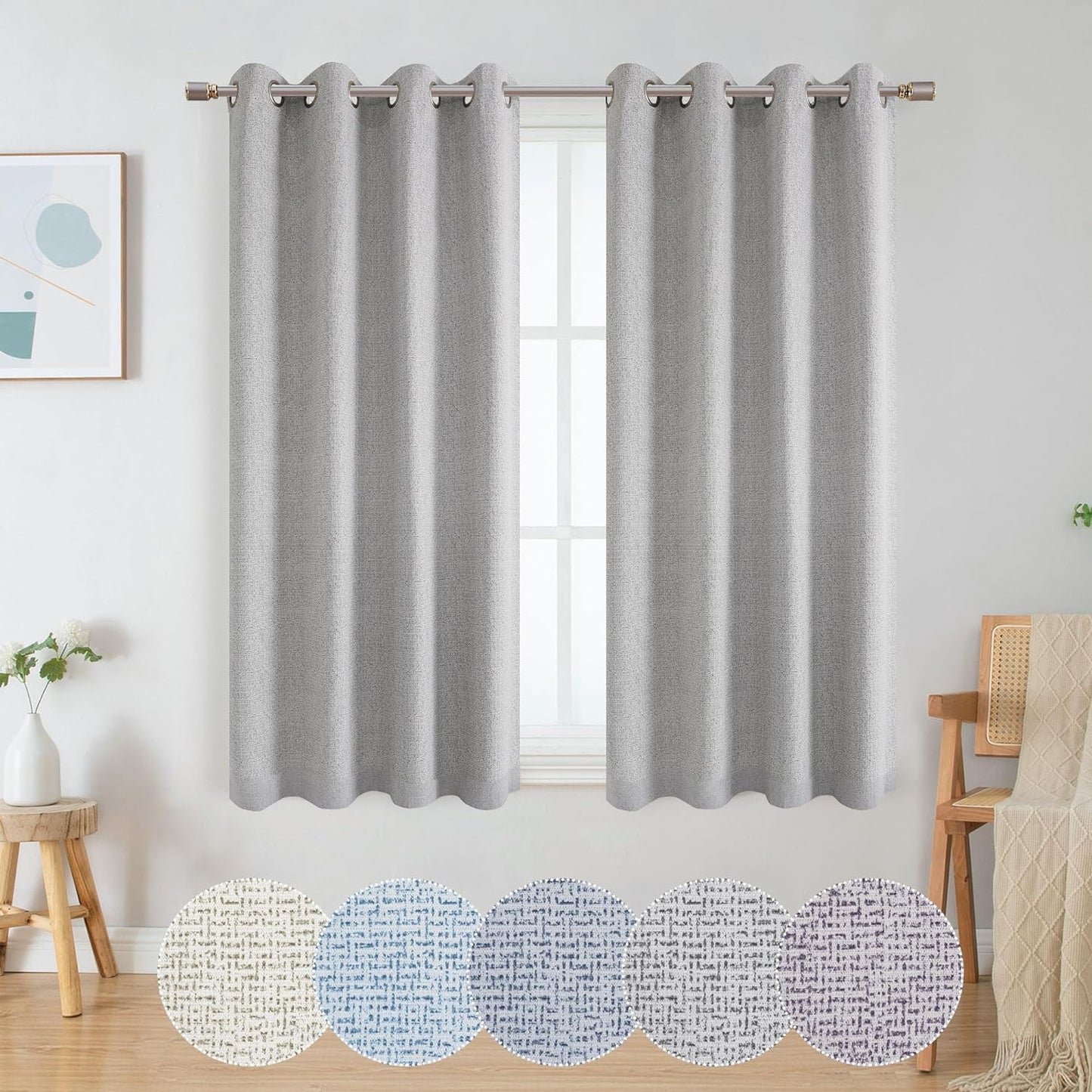 OWENIE Luke Black Out Curtains 63 Inch Long 2 Panels for Bedroom, Geometric Printed Completely Blackout Room Darkening Curtains, Grommet Thermal Insulated Living Room Curtain, 2 PCS, Each 42Wx63L Inch  OWENIE Grey 42"W X 54"L | 2 Pcs 