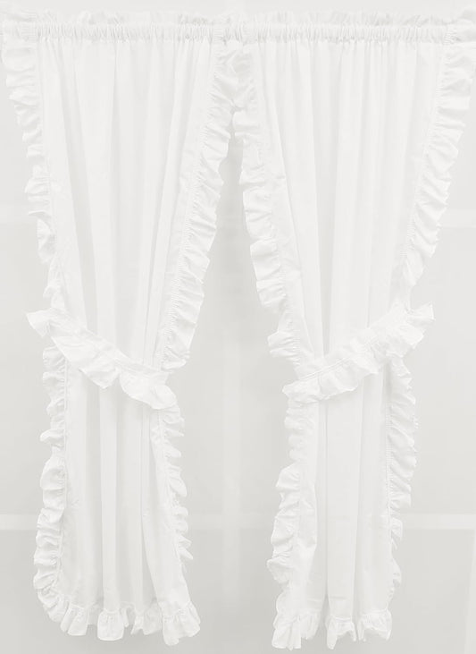 The Curtain Shop Classic White Cape Cod Ruffle 54 Panel Pair  Ellis 66Wx36L Tier Pair W/Tiebacks  