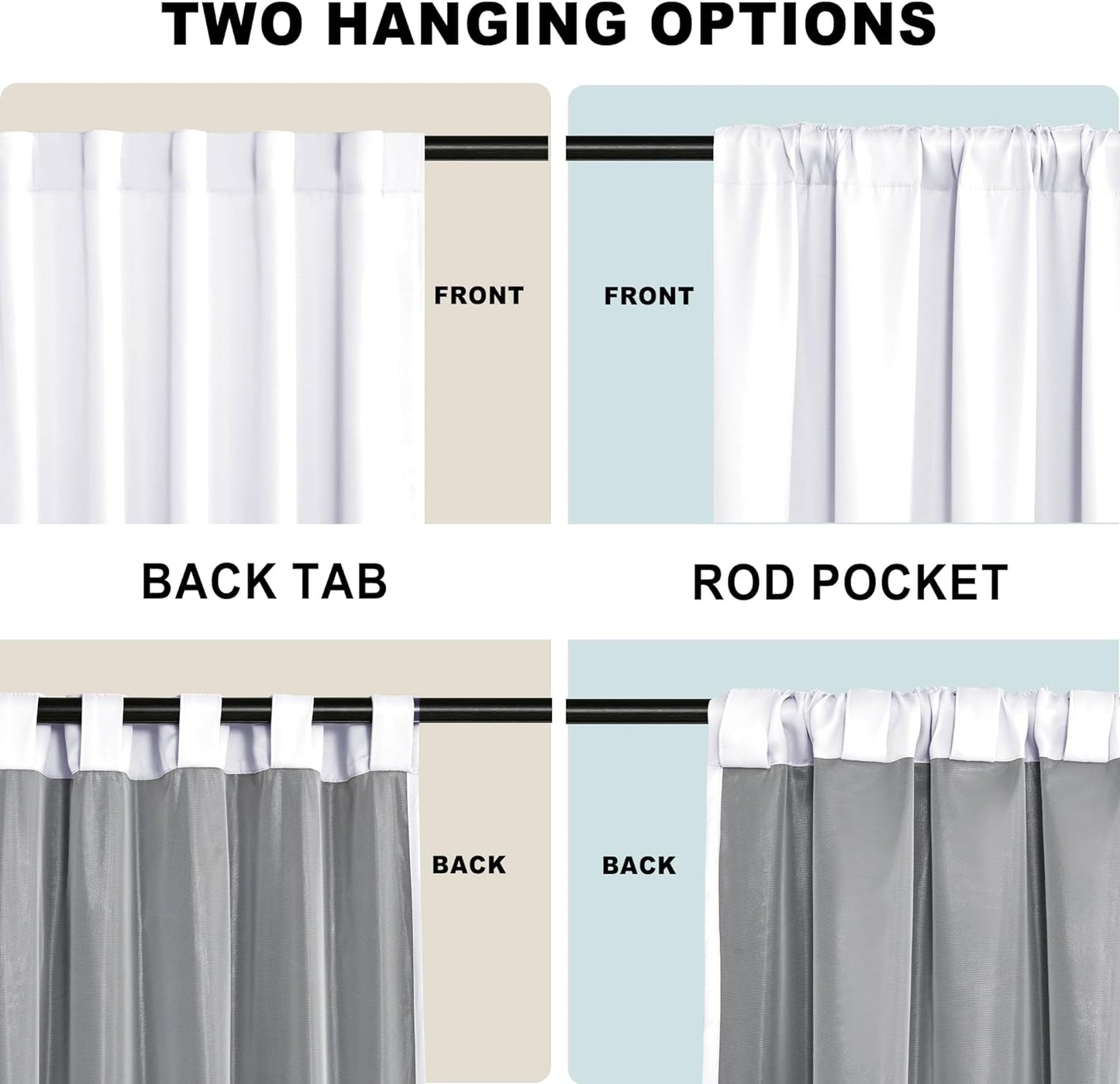 100% Blackout Curtains 2 Panels with Tiebacks- Heat and Full Light Blocking Window Treatment with Black Liner for Bedroom/Nursery, Rod Pocket & Back Tab，White, W52 X L84 Inches Long, Set of 2  XWZO   
