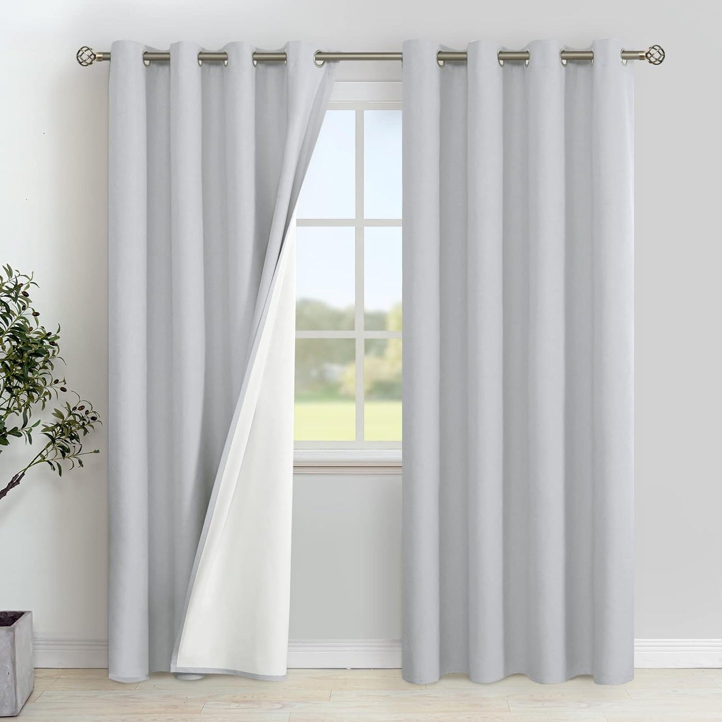 Youngstex Linen Blackout Curtains 63 Inches Long, Grommet Full Room Darkening Linen Window Drapes Thermal Insulated for Living Room Bedroom, 2 Panels, 52 X 63 Inch, Linen  YoungsTex Light Grey 52W X 84L 