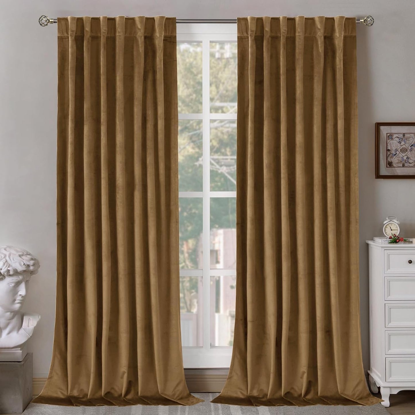Bgment Grey Velvet Curtains 108 Inches Long for Living Room, Thermal Insulated Room Darkening Curtains Drapes Window Treatment with Back Tab and Rod Pocket, Set of 2 Panels, 52 X 108 Inch  BGment Bronze Brown 52W X 120L 