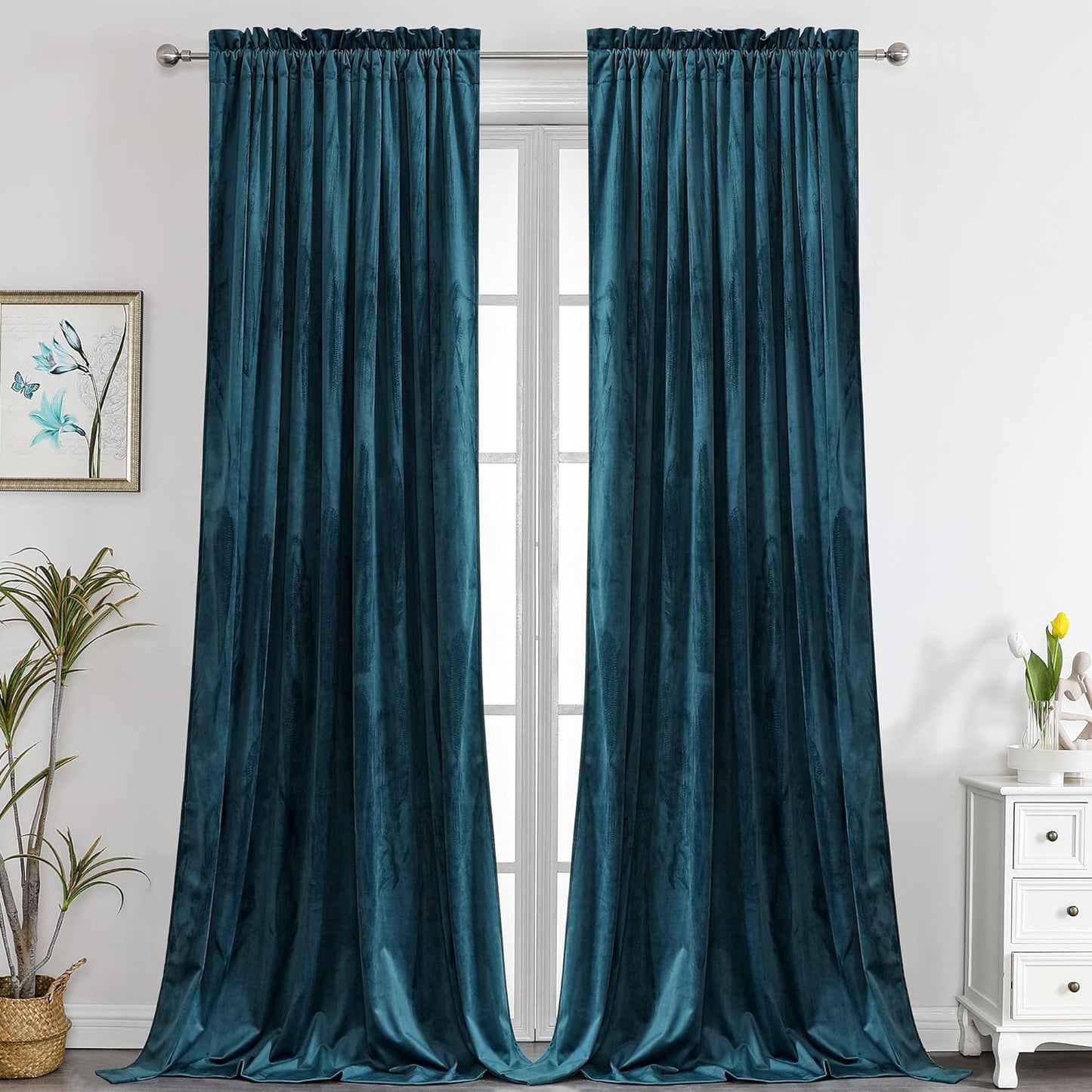 Benedeco Green Velvet Curtains for Bedroom Window, Super Soft Luxury Drapes, Room Darkening Thermal Insulated Rod Pocket Curtain for Living Room, W52 by L84 Inches, 2 Panels  Benedeco Deepteal W52 * L120 | 2 Panels 