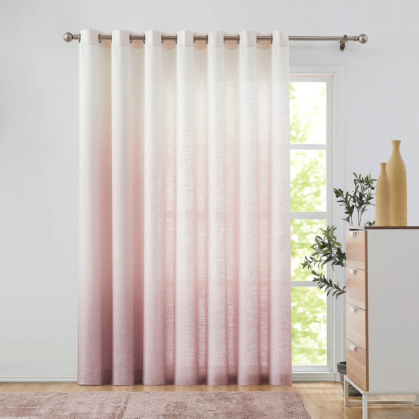 Ombre Window Door Curtain 100" Extra Wide Linen Ombre Gradient Print on Rayon Blend Fabric Treatment for Sliding Patio Door with 14 Grommets, Cream White to Light Gray, 100" X 84", 1 Panel  Central Park Pink 100" X 84" (1 Panel) 