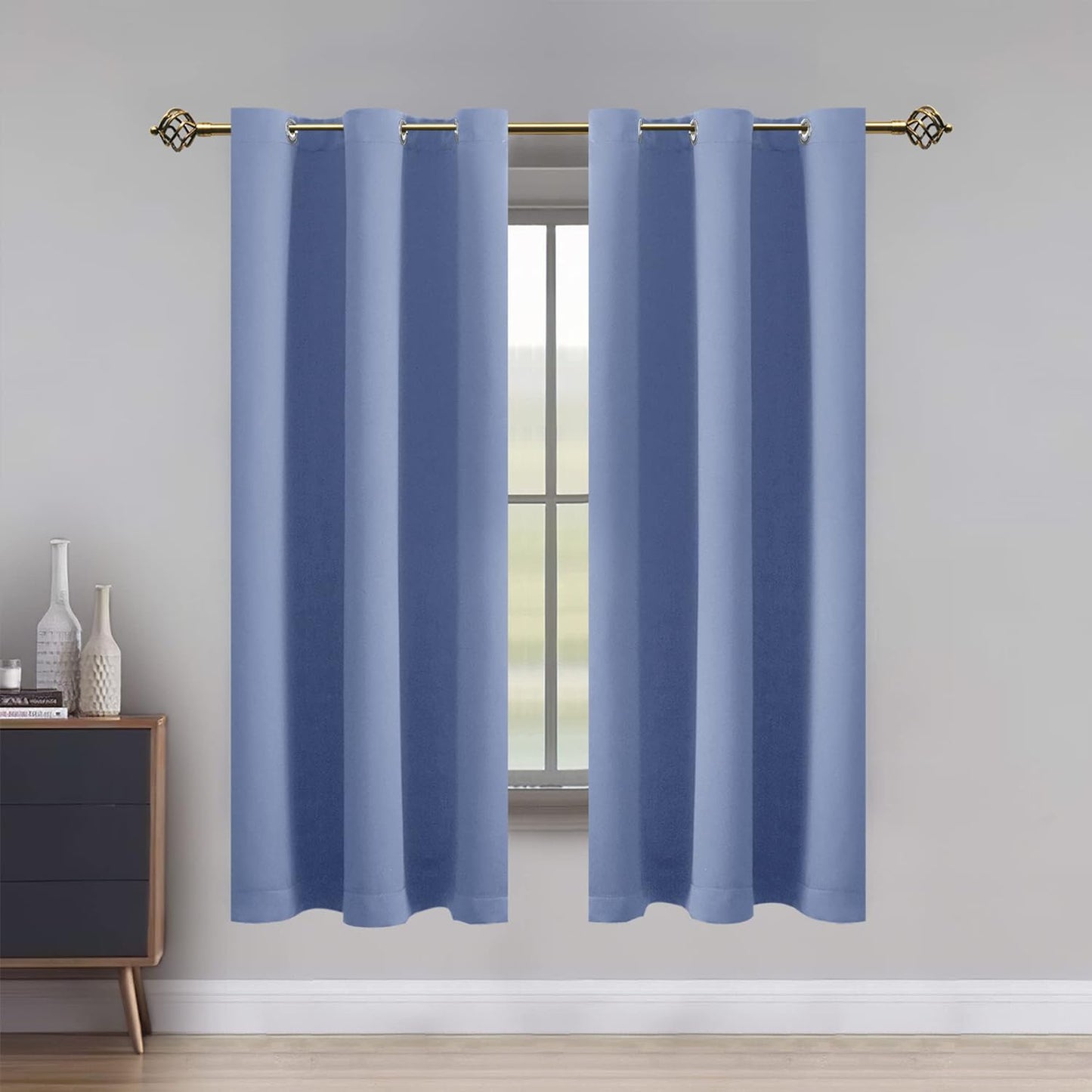 LUSHLEAF Blackout Curtains for Bedroom, Solid Thermal Insulated with Grommet Noise Reduction Window Drapes, Room Darkening Curtains for Living Room, 2 Panels, 52 X 63 Inch Grey  SHEEROOM Light Blue 42 X 84 Inch 