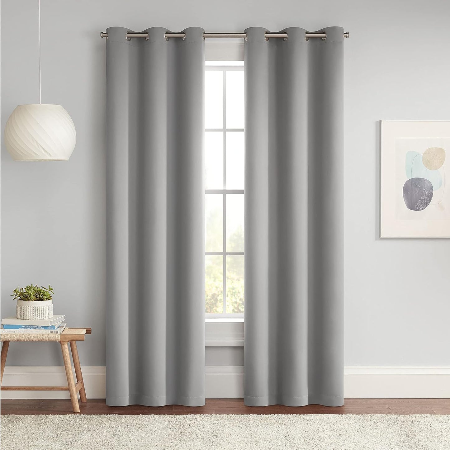 Eclipse Darrell Modern Blackout Thermal Rod Pocket Window Curtains for Bedroom or Living Room (Single Panel), 37 in X 84 In, Emerald  Ellery Homestyles Grey Grommet 37 X 63