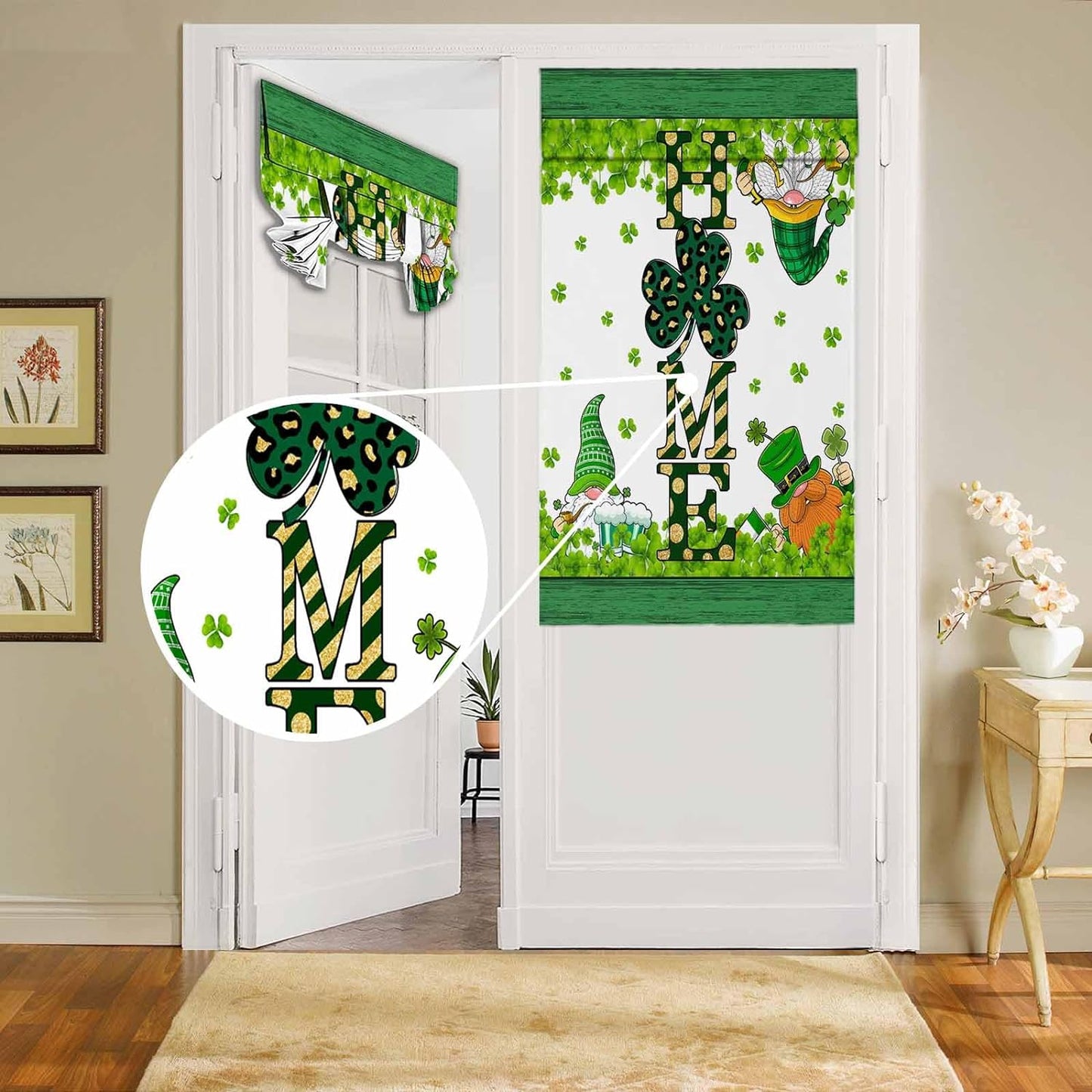 BEMIGO Door Curtains for Door Windows, Vintage Wooden Door Window Curtains for French Glass Door, Privacy Thermal Insulated Tie up Door Shades, Farmhouse Colorful Small Window Curtains 26 X 42 Inch  BEMIGO Green St Patrick 42.00" X 26.00" 