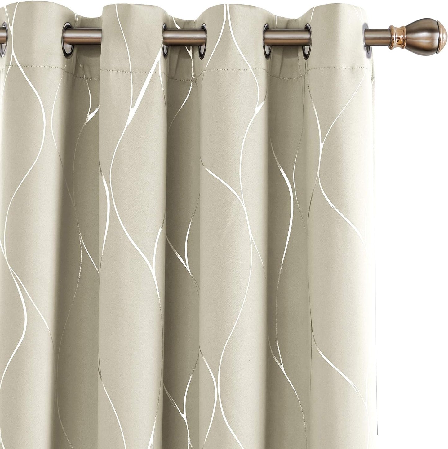 Deconovo Blackout Curtains with Foil Wave Pattern, Grommet Curtain Room Darkening Window Panels, Thermal Insulated Curtain Drapes for Nursery Room (42W X 54L Inch, 2 Panels, Turquoise)  DECONOVO Light Beige W52 X L72 