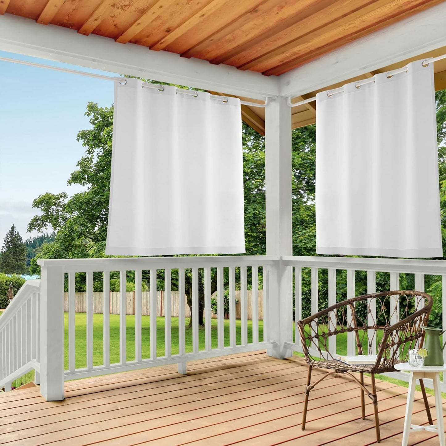 Exclusive Home Cabana Solid Indoor/Outdoor Light Filtering Grommet Top Curtain Panel, 54"X84", Natural, Set of 2  Exclusive Home Curtains White 54X63 