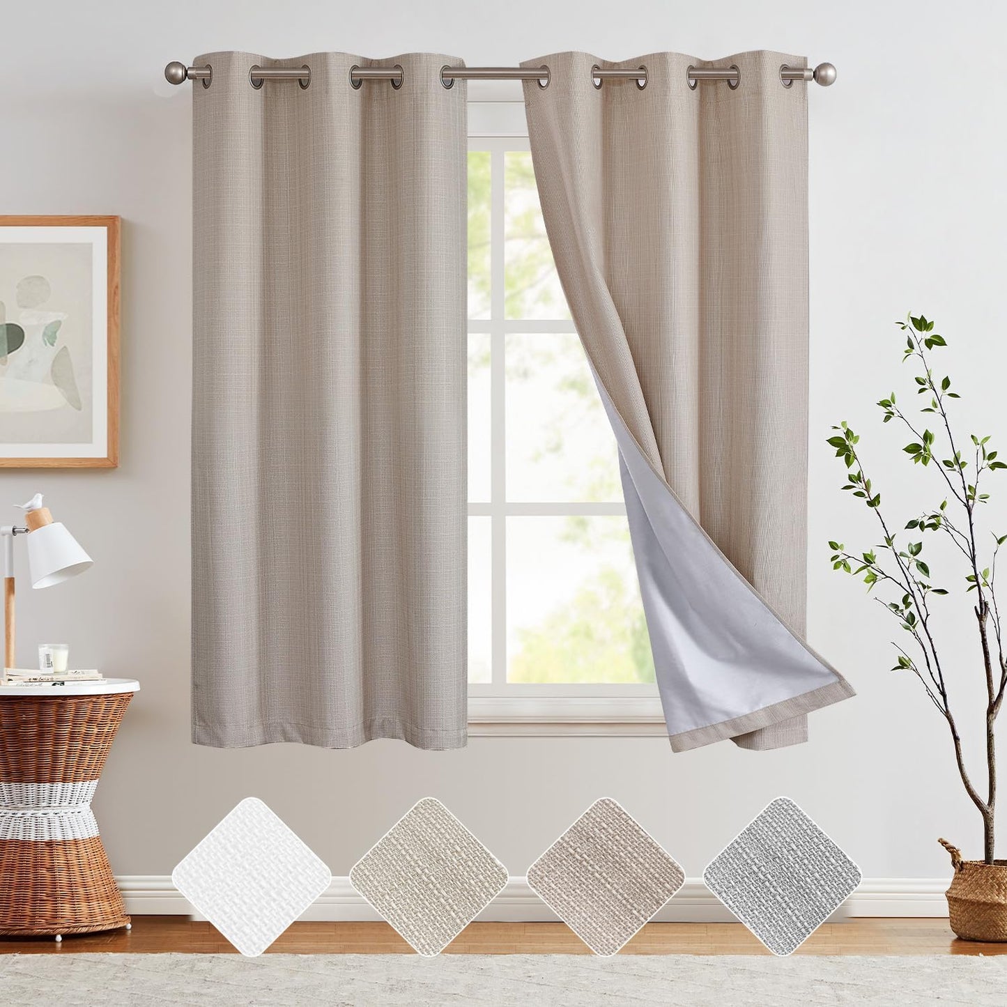 COLLACT White Linen Textured Curtains 84 Inch Length 2 Panels for Living Room Casual Weave Light Filtering Semi Sheer Curtains & Drapes for Bedroom Grommet Top Window Treatments, W38 X L84, White  COLLACT Blackout | Heathered Taupe W38 X L63 