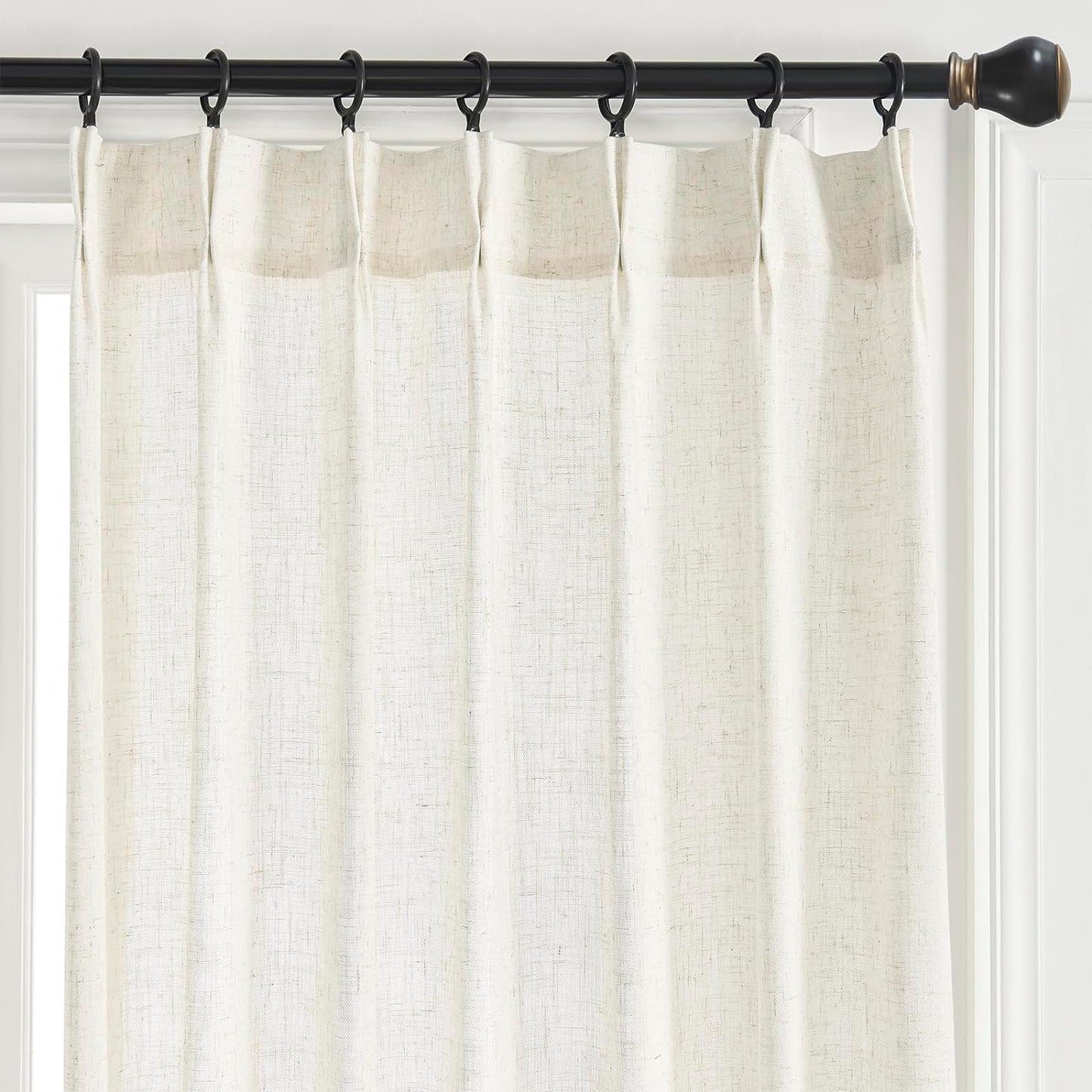 Maison Colette Pinch Pleat Natural Linen Sheer Curtain 95 Inches Long,Back Tab Stripe Transparent Voile Window Drapes for Bedroom/Living Room, 2 Panels,42" Width,Linen  Maison Colette Home Linen 42"W X 95"L 