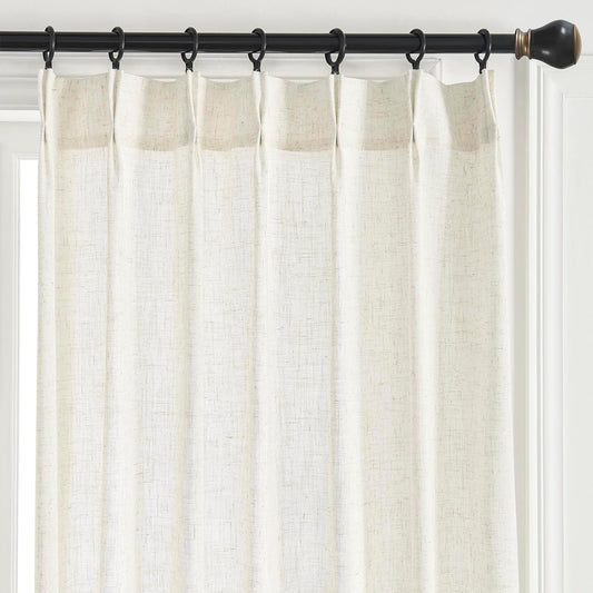 Maison Colette Pinch Pleat Natural Linen Sheer Curtain 95 Inches Long,Back Tab Stripe Transparent Voile Window Drapes for Bedroom/Living Room, 2 Panels,42" Width,Linen  Maison Colette Home Linen 42"W X 95"L 