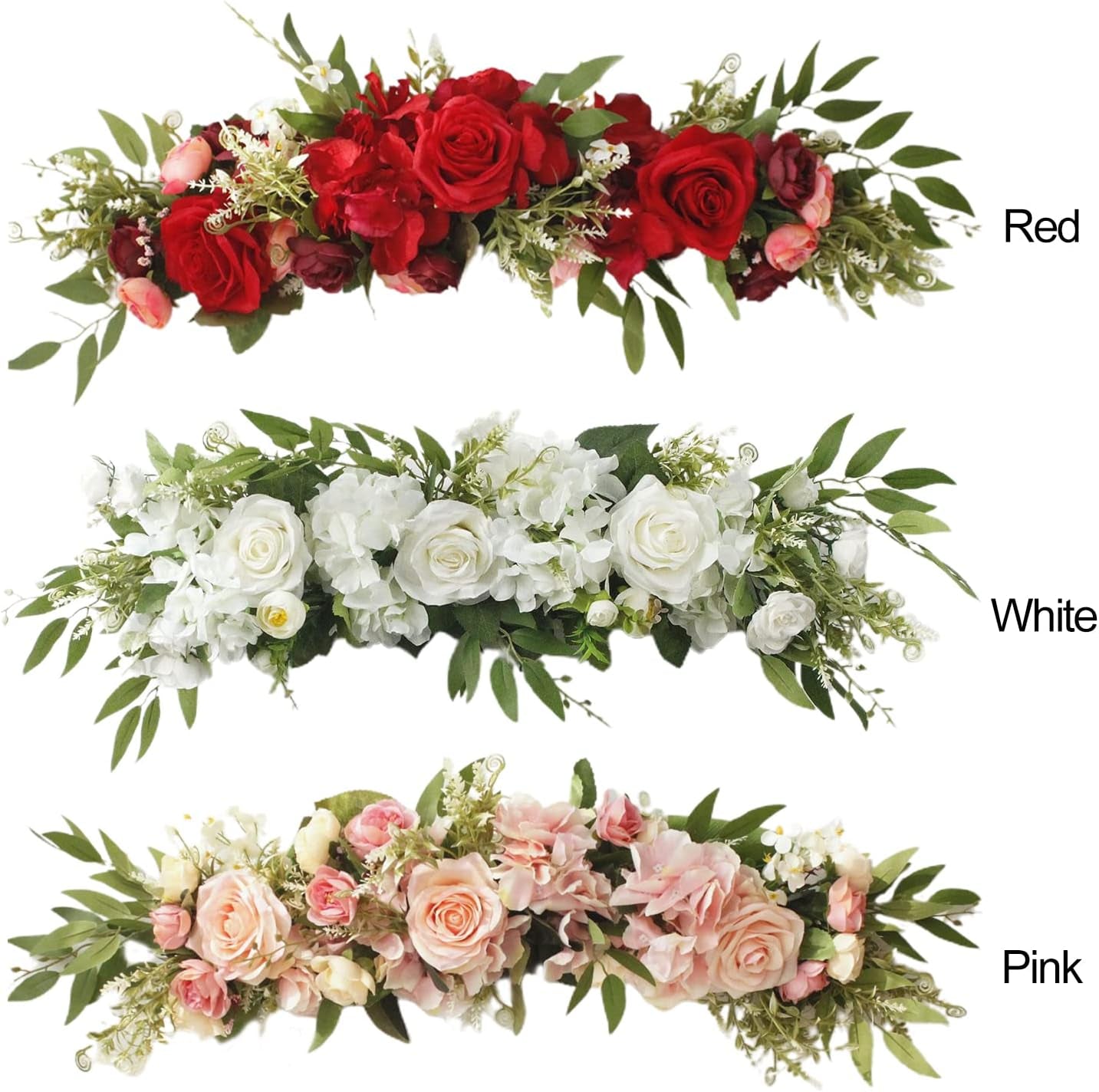 Firlar Artificial Pink Rose Flower Swag, 25.6 Inch Silk Rose Flower Garland Wreath Decorative Swag with Fake Roses and Green Leaves for Wedding Arch Chair Back Front Door Wall Home Decor