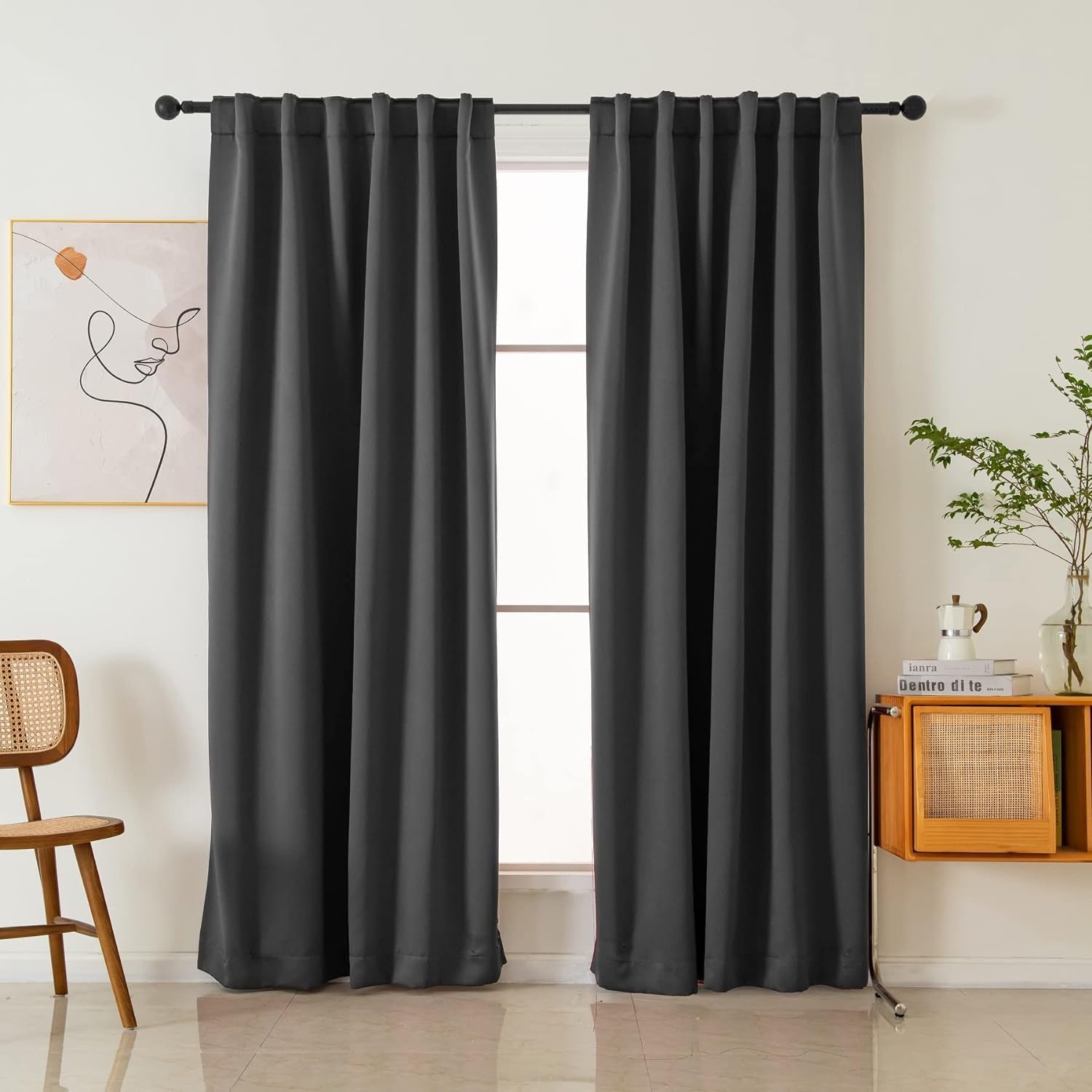 Pickluc Blackout Curtains 96 Inches Long 2 Panels, Black Out Drapes for Bedroom or Living Room, Back Tab and Rod Pocket Top, Set of Two, Dark Grey, 52" Wide and 96" Length.  Pickluc   