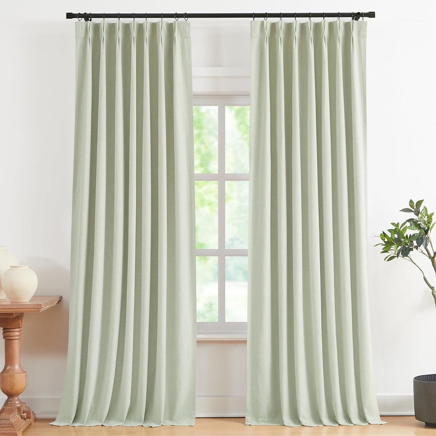 Vision Home White Pinch Pleated Full Blackout Curtains Thermal Insulated Window Curtains 84 Inch for Living Room Bedroom Room Darkening Pinch Pleat Drapes with Hooks Back Tab 2 Panel 40" Wx84 L  Vision Home Soft Green 40"X108"X2 