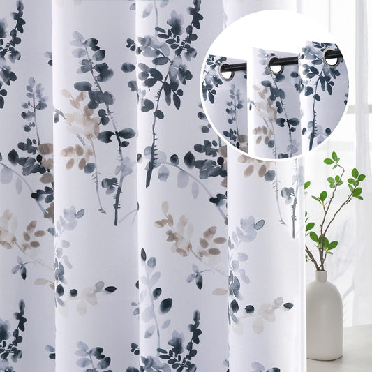 H.VERSAILTEX Blackout Curtains 45 Inch Length 2 Panels Set Room Darkening Thermal Curtains for Bedroom Sound Proof Grommet Floral Curtains, Bluestone and Taupe Vintage Classical Floral Printing  H.VERSAILTEX Bluestone/Taupe 52"W X 84"L 