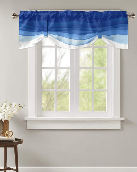 Ombre Tie up Valance Curtains, Gradient Royal Blue to White Watercolor Style Window Valance for Kitchen Cafe Bathroom Rod Pocket Window Treatment Valances 54 X 18Inch, 1 Panel