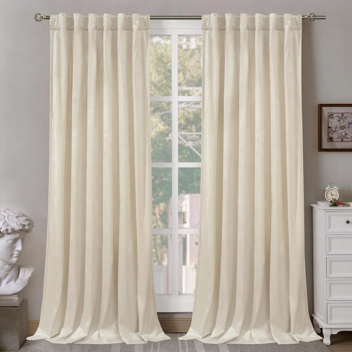 Bgment Grey Velvet Curtains 108 Inches Long for Living Room, Thermal Insulated Room Darkening Curtains Drapes Window Treatment with Back Tab and Rod Pocket, Set of 2 Panels, 52 X 108 Inch  BGment Cream Beige 52W X 90L 