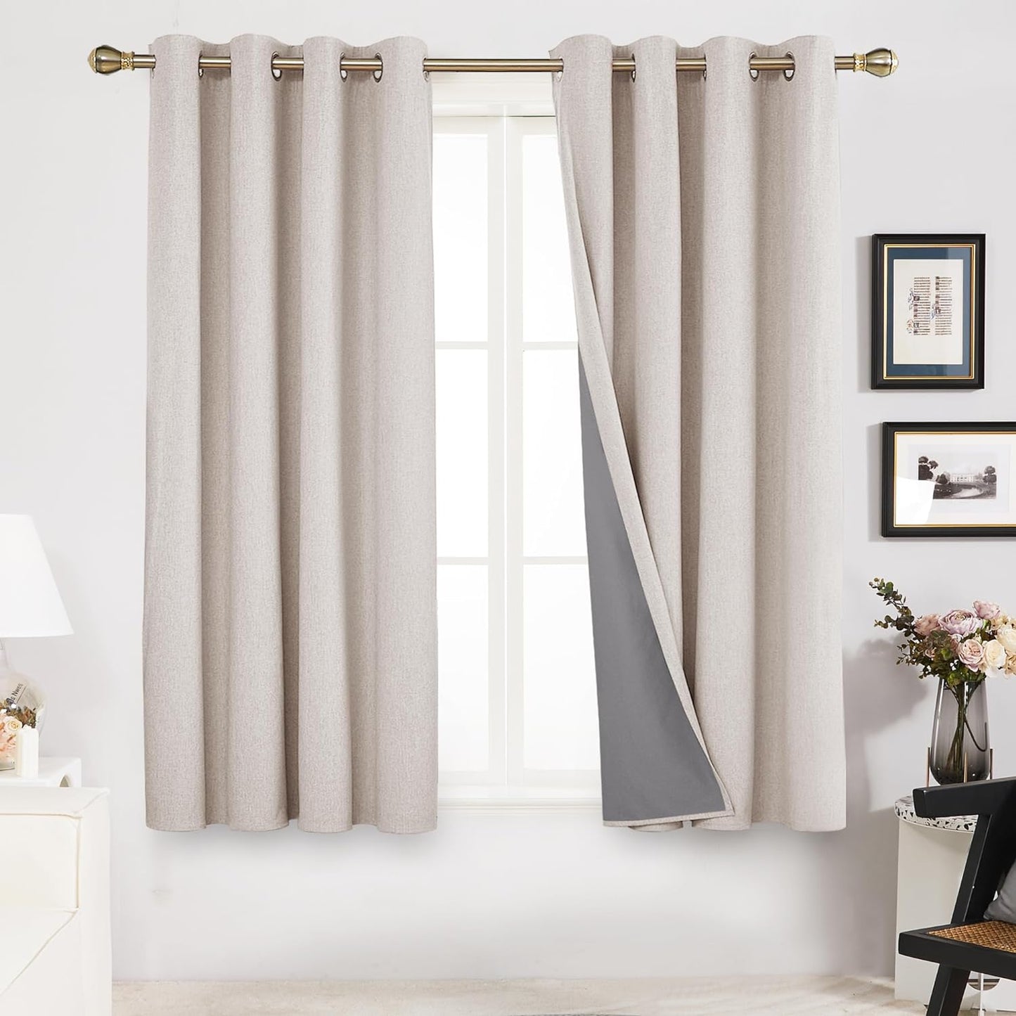 Deconovo Linen Blackout Curtains 84 Inch Length Set of 2, Thermal Curtain Drapes with Grey Coating, Total Light Blocking Waterproof Curtains for Indoor/Outdoor (Light Grey, 52W X 84L Inch)  Deconovo Flaxen 52X45 Inches 