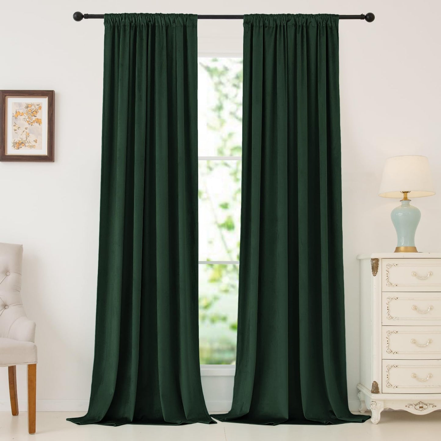 Nanbowang Green Velvet Curtains 63 Inches Long Dark Green Light Blocking Rod Pocket Window Curtain Panels Set of 2 Heat Insulated Curtains Thermal Curtain Panels for Bedroom  nanbowang Dark Green 52"X120" 