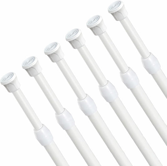 Multi-Use Adjustable Curtain Rods for Doors,Windows,6 Pack Cupboard Bars Spring Tension Rods 11.8-20 Inch,Easy Installation,Refrigerator Bar Extendable Rod for DIY Projects,White