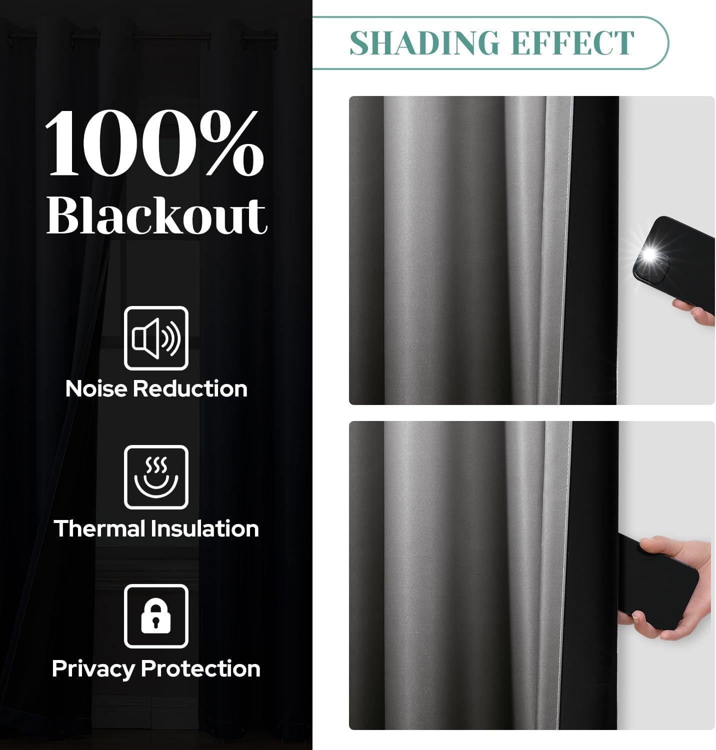 HOMEIDEAS 100% Black Ombre Blackout Curtains for Bedroom, Room Darkening Curtains 52 X 84 Inches Long Grommet Gradient Drapes, Light Blocking Thermal Insulated Curtains for Living Room, 2 Panels  HOMEIDEAS   