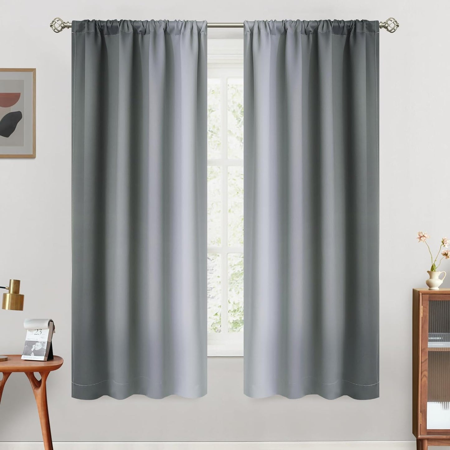Simplehome Ombre Room Darkening Curtains for Bedroom, Light Blocking Gradient Purple to Greyish White Thermal Insulated Rod Pocket Window Curtains Drapes for Living Room,2 Panels, 52X84 Inches Length  SimpleHome Grey 42W X 63L / 2 Panels 