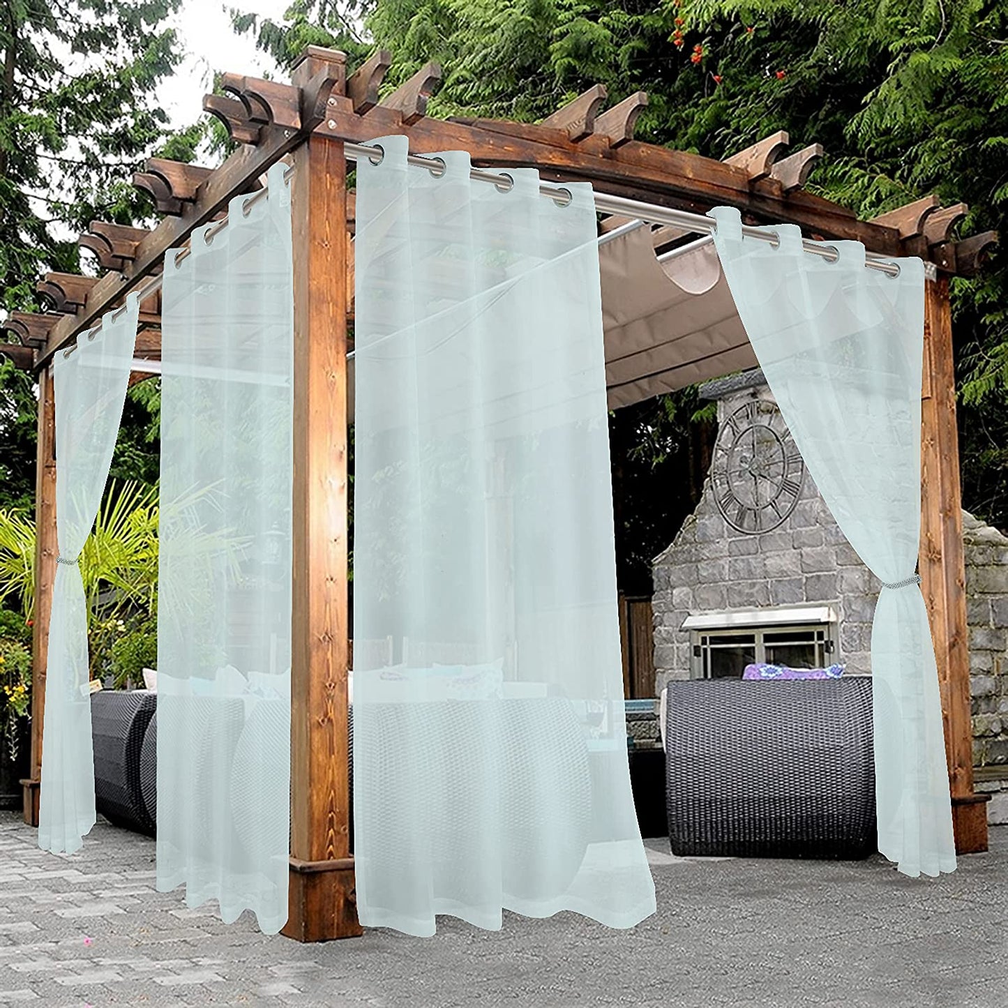 BONZER White Outdoor Sheer Curtains for Patio Waterproof - 2 Panels Grommet Indoor Voile Sheer Curtain for Living Room, Bedroom, Porch, Pergola, Cabana,54 X 84 Inch, White  BONZER Seafoam 54W X 95L Inch 