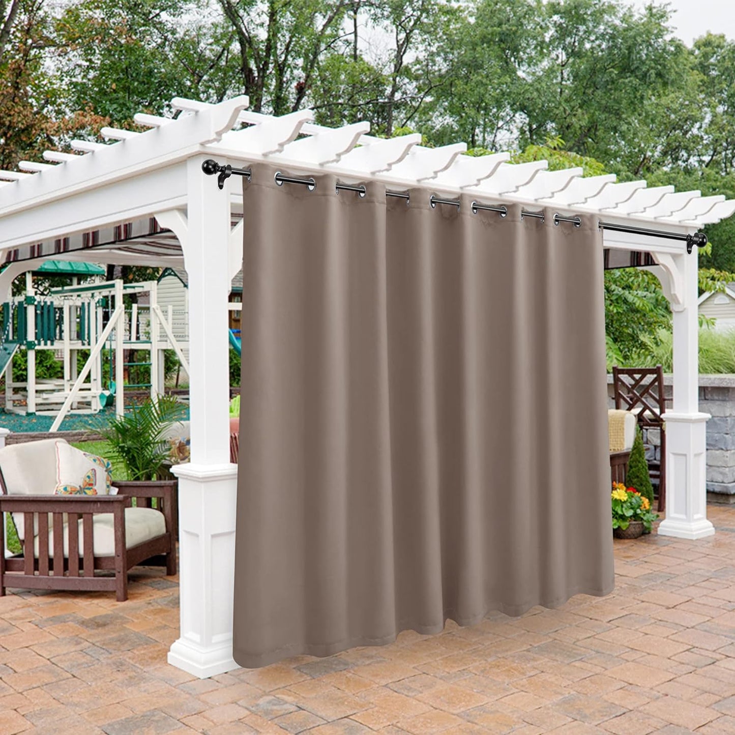 BONZER Outdoor Curtains for Patio Waterproof - Light Blocking Weather Resistant Privacy Grommet Blackout Curtains for Gazebo, Porch, Pergola, Cabana, Deck, Sunroom, 1 Panel, 52W X 84L Inch, Silver  BONZER Khaki 120W X 95 Inch 