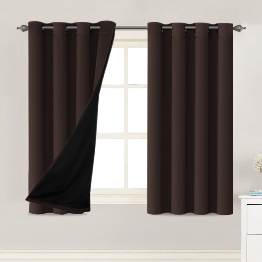 H.VERSAILTEX Blackout Curtains with Liner Backing, Thermal Insulated Curtains for Living Room, Noise Reducing Drapes, White, 52 Inches Wide X 96 Inches Long per Panel, Set of 2 Panels  H.VERSAILTEX Brown 52"W X 63"L 