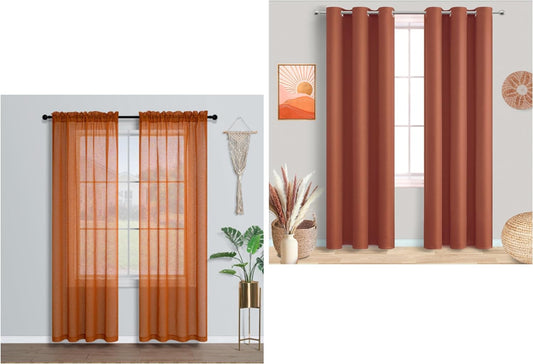 Mrs.Naturall 84 Inch Burnt Orange Semi Sheer Curtains and Blackout Curtains for Bedroom Living Room Decor  Mrs.Naturall   