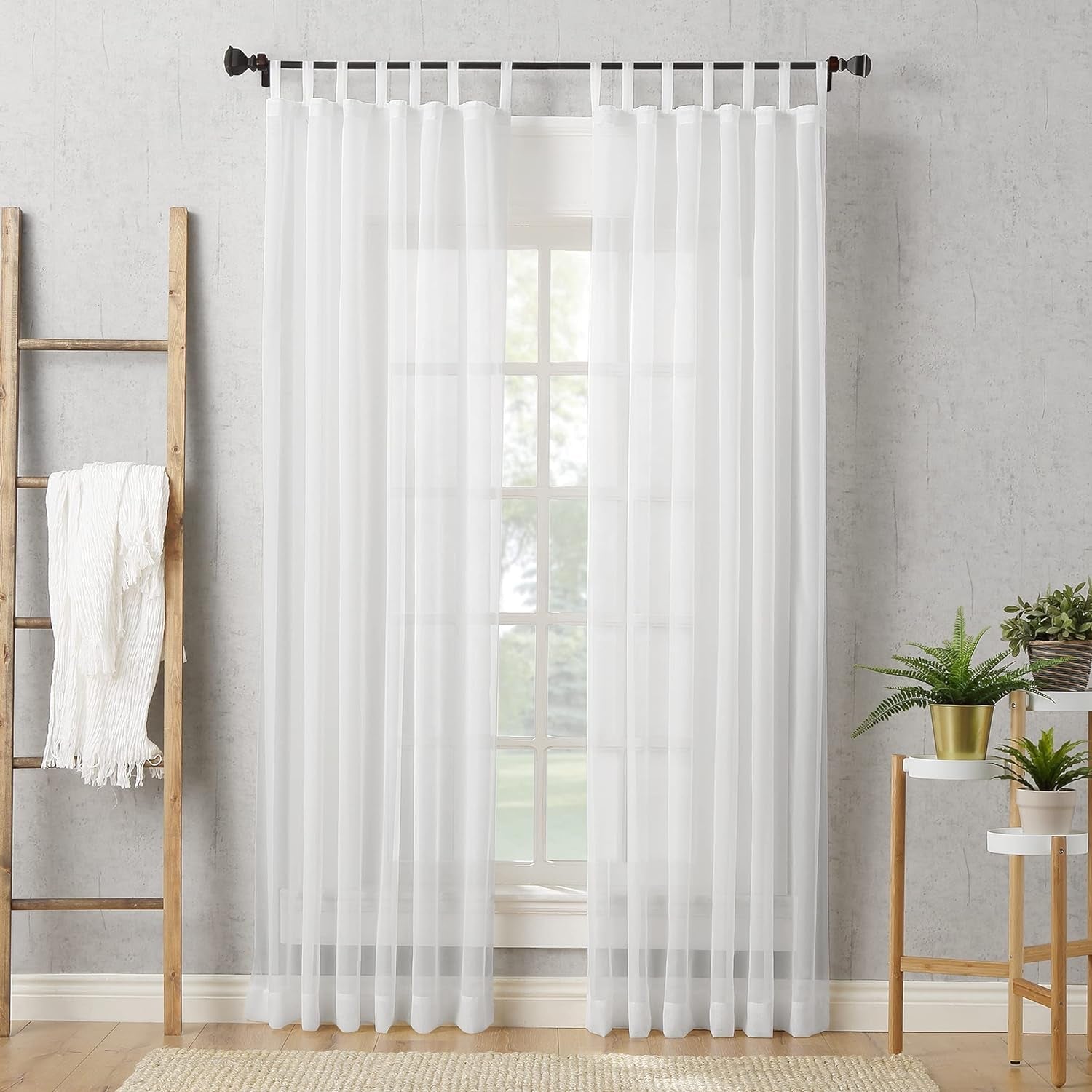 No. 918 Emily Sheer Voile Tab Top Curtain Panel, 59" X 84", White